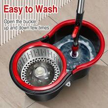 360° Rotating Cleaning Mop With Bucket, Including 3 Microfiber Replacement Heads And Extended Stainless Steel Handle, A Wet And Dry Cleaning Tool Suitable For Home And Office Use. - 黑紅色(加厚版) - 查看 3