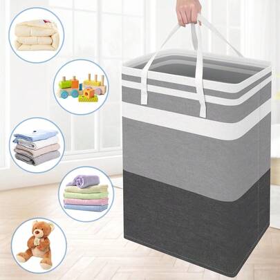3-Pack Gradient Grey Collapsible Laundry Hamper, 75L Freestanding Waterproof Clothes Basket With Carry Handles For Family Dorm, Towel Storage