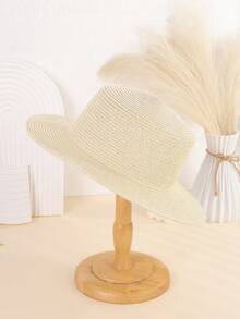 1pc Women's Solid Color Flat Top Small Brim Sun Hat, Simple & Versatile Straw Hat Suitable For Beach Vacation Photoshoots - Solid Color - View 32