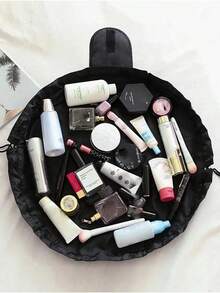 1pc Cosmetic Bag Drawstring Pouch, Portable Travel Organizer Bag, Random Drawstring Closure, Can Store Cosmetics, Travel Toiletries, Great Gift, Also Suitable For Manicure, Room Decor, Bags, Cosmetic Bags, Travel, Toiletry Bag, Travel Essentials, Storage Bag, Makeup Bag, Toiletry Pouch - 黑色 - 查看 4