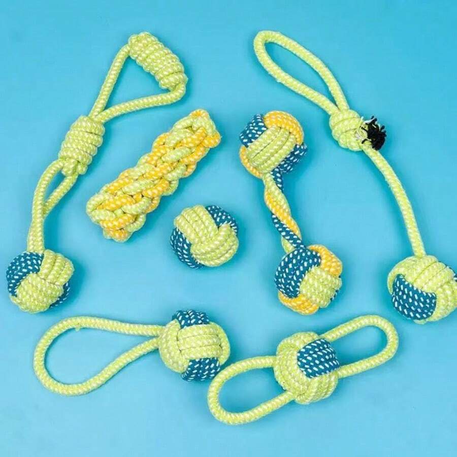 3PCS Hand-Woven Chew Toy For Small Dogs – Durable, Bite-Resistant Golden Hair Bichon Puppy Teething Stick, Anti-Destruction, Home Use, Stress-Relieving Rope Knot Toy. Interactive Training Toy Suitable For Dogs Of All Sizes. Durable Chew Toy That Relieves Boredom And Expends Energy. - Multicolor - View 1