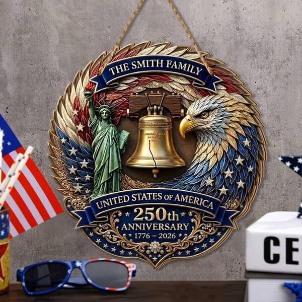 1 Pc 250th Anniversary Decoration Wooden Eagle Door Sign 250 Years Of Freedom Wreath For Front Door Wall Signs Decor For 4th Of July Home Decor Outdoor Indoor Party Supply