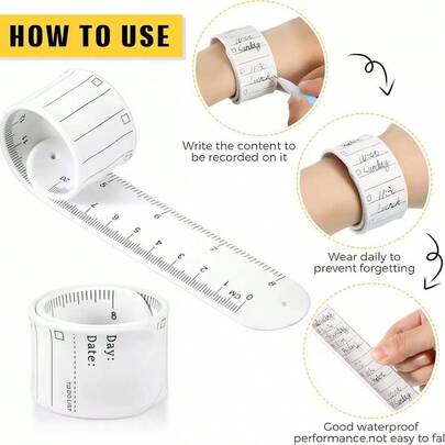 1pc Reusable Wrist Band | Wrist Band With Ruler, Faux Leather Material, Grid Lines, Uncoated Edges, Suitable For Students, Nurses, Teachers, For Work Planning, Task Management And To-Do Lists