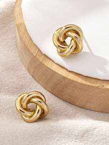 1 buah Anting-anting Modis dengan Desain Geometris yang Halus, Anting-anting Minimalis Elegan untuk Remaja, Cocok Sebagai Hadiah untuk Teman - Kuning - View 4