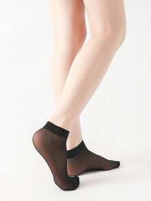 20 pares de calcetines de malla transparente de unicolor, aptos para uso diario - Negro - Ver 2
