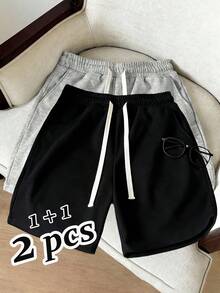 2 Stücke Herren Casual Shorts mit Kordelzug Taille, locker sitzend mit Taschen für praktische Aufbewahrung, aus atmungsaktivem Strickstoff gefertigt, geeignet für Sommer Alltagstragen, Outdoor-Aktivitäten, Fitness und als Valentinstag Geschenk - Verschiedenfarbig - Übersicht 6