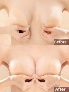 1 Pair Size Plus Size Women's Invisible Strapless Adhesive Bra, Suitable For Strapless Or Backless Dresses, Wedding Dresses, Nightgowns, Push-Up And Adhesive Silicone Nipple Covers, Suitable For All Cup Sizes, Lift - B-卡其色 - 查看 3
