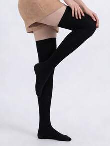 2 Pairs Women's Black Over-The-Knee Socks, Suitable For Daily Wear, Can Be Paired With Skirts - Black - View 5