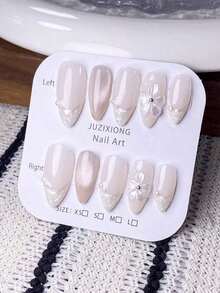 10pcs Handmade Almond-Shaped Light Pink French Manicure Nail Stickers, Featuring Delicate Hand-Painted Light Pink French Tip Design. These Elegant, Romantic, Minimalist Nail Stickers Are High-End, Sexy, Lightweight And Luxurious, Suitable For Daily Wear, Dates, Concerts And Light Business Occasions. A Perfect Gift For Women And Girls. - 多色 4 - 查看 7
