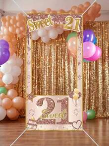 1个巨型甜美16岁生日派对相框 - 玫瑰金闪光装饰16岁生日派对背景，适用于自拍区、甜品桌装饰和生日相册 - 彩色 - 查看 17