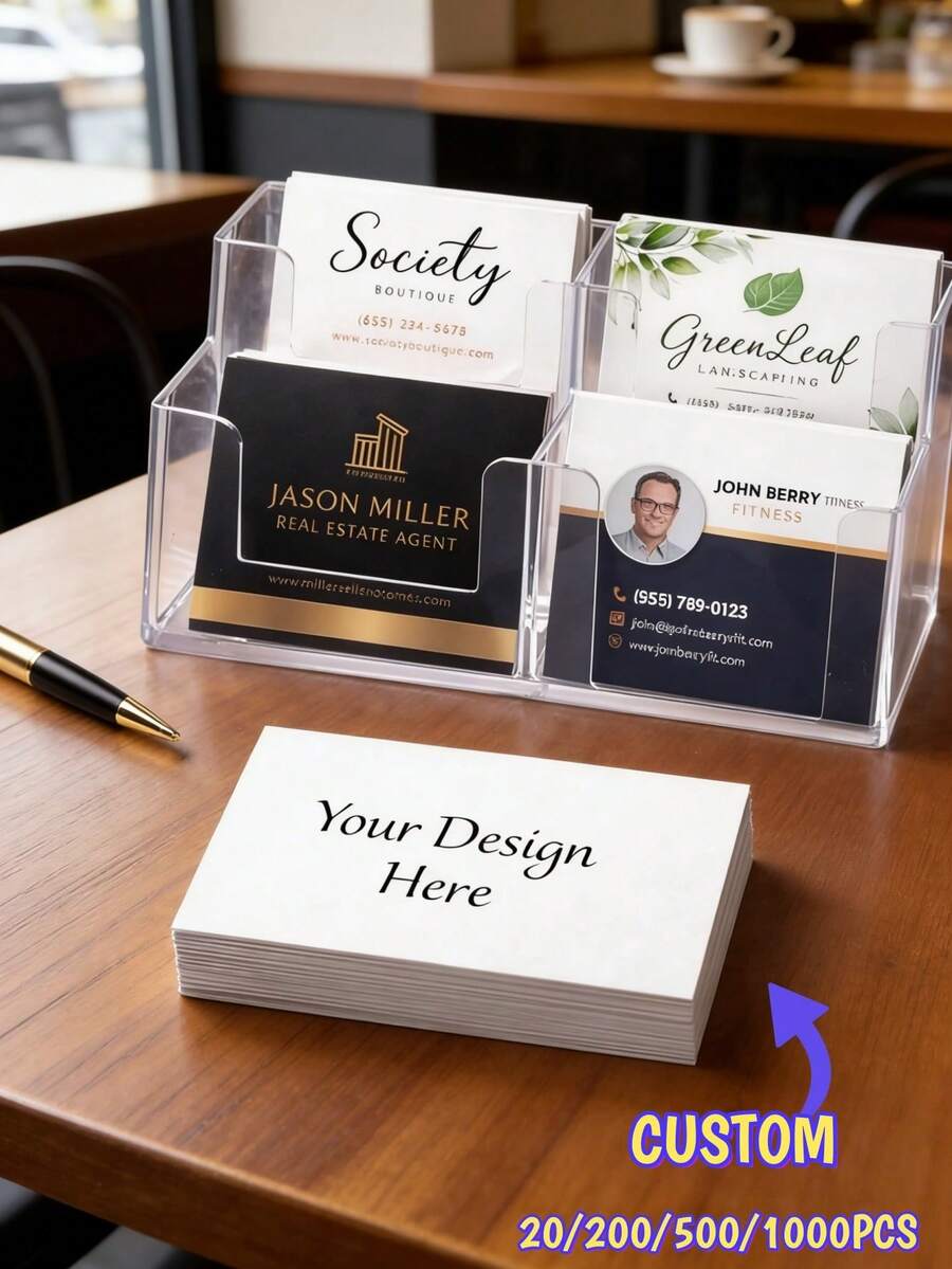 客製化名片 20/200/500/1000 張,個性化霧面印刷您的 Logo、姓名、聯絡資訊,小企業用品,適用於沙龍、房地產、行銷用途 - 多色3 - 查看 1