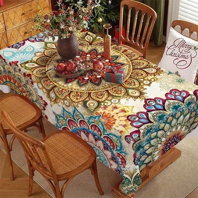 1 chiếc khăn trải bàn họa tiết hoa Mandala cổ điển, vật trang trí lý tưởng cho nhà bếp trong các dịp lễ hội và họp mặt gia đình, phù hợp cho phòng ăn, dã ngoại, tiệc buffet, tiệc lễ hội, lễ kỷ niệm và đám cưới, món quà tuyệt vời.