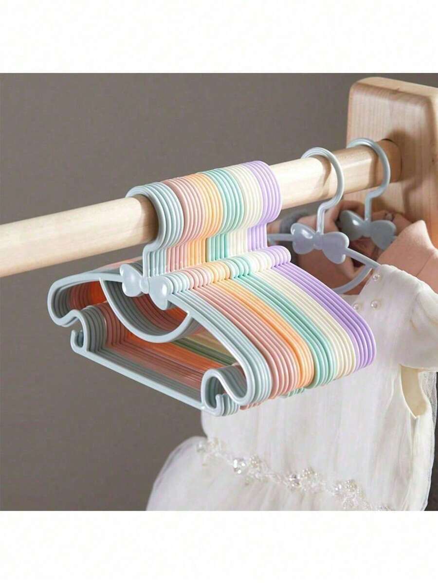10pcs/20pcs/30pcs Plastic Children's Hangers, Baby Clothes Drying Rack, Cute Small Hangers For Kids Wardrobe Organization, Retractable Seamless Closet Storage Solutions, Home Space Saving Clothing Display Stand - Multicolor - View 1