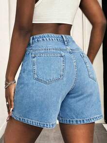 Women's Casual Everyday Pocketed Button Denim Shorts Summer - Light Wash - View 5