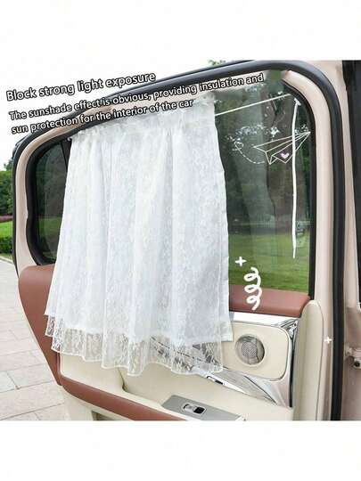 1 tấm che nắng ren cho xe hơi, phù hợp cho cửa sổ trước và sau, có tác dụng chống nắng và cách nhiệt, kiểu rèm treo bên hông, tấm che nắng hai lớp cho xe hơi.