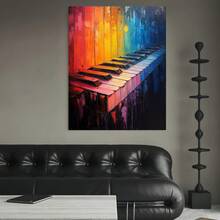Framed 1 pieza, con marco,  [2D Plano] Teclas de Piano Panorámicas Arcoíris Abstracto, Impresión de Arte en Lienzo para Pared, Regalo para Pianista, Regalo para Músico, Decoración de Estudio de Música, 2D Plano - Enmarcado - Ver 4