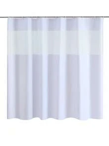 Solid Color Patchwork Shower Curtain, Waterproof Mildew-Proof Bathroom Partition Curtain With Hooks, No Drilling Required Shower Curtain - A - View 2