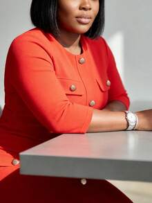 Elegant Midi Dress For Women, Fitted Silhouette, Red Color, Suitable For Afternoon Tea, Church, Office, Date, Birthday Party, Casual Wear In Spring, Autumn - Red - View 5