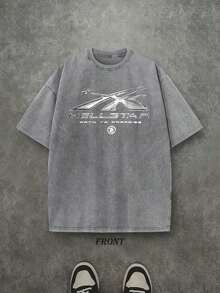 Men's Oversized Washed Graphic T-Shirt Hell Flame Star Silver Print Vintage Streetwear Tee | Exquisite Design |   Loose And Comfortable |   Easy To Match | - Grey - View 3