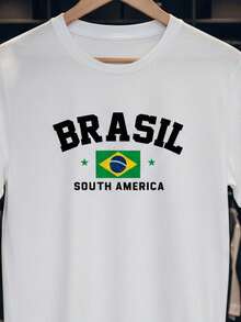Stylish Sports T-Shirt For Fans Of The World Cup, National Football Team, Brazil, South America, Short Sleeve, Men's/Women's, 100% Cotton, Casual, Crew Neck - 白色 - 查看 2