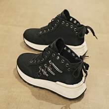 New Chunky Chunky Sneakers For Women, Increased Height, Casual Colorblock Platform Shoes For Spring/Summer - Black - View 2