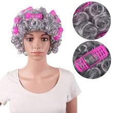 4 Inch/11 Cm Curly Grandmother Hair Elderly Costume Granny Wig With Hair Rollers Cosplay Lady Wig Silver Grey - 銀灰 - 查看 2