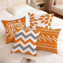 4pcs/Set Orange Geometric Pattern Throw Pillow Covers, Modern Decorative Cushion Covers (Inserts Not Included), Suitable For Sofa, Couch, Patio, Balcony, Living Room, Bedroom Home Decor, Housewarming Gift - F - View 5