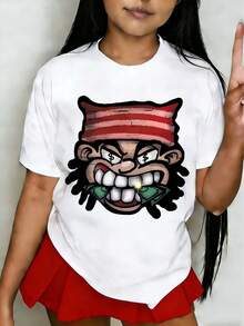 Tween Girl Cotten Clothes,Y2K-Inspired Letter Print T-Shirt - Casual Crew Neck, Short Sleeve, Machine Washable - Perfect For Spring/Summer/Fall,Fashion, Streetwear, Unisex, Men, Women - 白色 - 查看 4