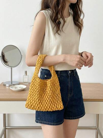 Women's Stylish Crochet Clutch Hollow Out Cotton Rope Handbag Small Woven Purse For Mother's Day Gift For Summer Vacation