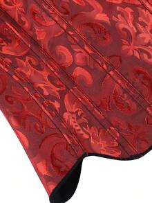 Overbust Corset Bustier, Jacquard Bust-Enhancing Top, Strapless Uplifting Design, Vintage Shapewear, Waist Cincher, Underbust Corset, Lace-Up Closure For Adjustability - Red - View 5