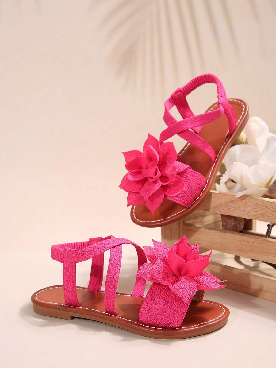 1 đôi dép xăng đan cho bé gái, phong cách công chúa hoa mới, thiết kế quai chun, đế mềm, giày đi biển thường ngày mùa hè cho bé gái - Hồng - Xem 1