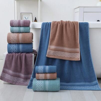 1/2条几何提花100%纯棉浴巾，70厘米 x 140厘米/27.5英寸 x 55英寸，高吸水性，超柔软加厚成人浴巾，速干浴室用品，酒店用品