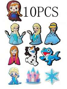 10PCS/20PCS Frozen PVC Soft Rubber Shoes Buckle Cartoon Anime Figure Anna Fine Decoration Article Shoe Flower Applique Slippers Shoe Charms Shoe Accessories Charm - Multicolor - View 5