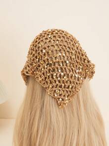1 pieza Sombrero de mujer de ganchillo con lentejuelas huecas en forma triangular, adecuado para uso diario en primavera, verano y otoño - A - Ver 11