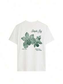 Camiseta de mujer de cuello redondo con estampado de letras y flores de colores, versátil y de moda, camiseta de mujer con estampado de vacaciones, casual blanca de verano - Multicolor - Ver 5
