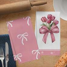 2 Peças Toalhas de Cozinha com Estampa de Tulipa e Laço Rosa, Design de Laço de Tulipa, Panos de Prato, Decoração para Casa, Presente para Família e Amigos, Amantes de Plantas, Super Macios e Absorventes, Panos de Limpeza, Toalhas de Chá para Cozinhar e Assar, Toalhas de Mão, Presente para Amigos, Acessórios de Cozinha, Necessidades Diárias - Retangular - Visão 7