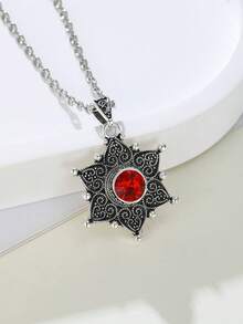 1 chiếc mặt dây chuyền hình lục giác cổ điển đính đá Zirconia đỏ hình hoa hướng dương, trang sức thường ngày cho nữ. - vòng cổ - Xem 3