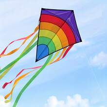 1 Vibrant Rainbow Diamond Kite - Durable Polyester Fiber With Colorful Tassels, Perfect For The Beach, Park, And Outdoor Entertainment - Purple/Red/Yellow, Beach Accessory - 1 - View 3