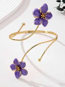 1pc European & Punk Style Exaggerated Alloy Metal Multi-Color Enamel Floral Bracelet, Fashionable And Cool For Summer. Colorful Floral Arm Chain, Suitable For Women Daily Wear, Various Holidays, Mother's Day Gift, Social Events, Beach Vacation Jewelry - 紫色的 - 查看 3