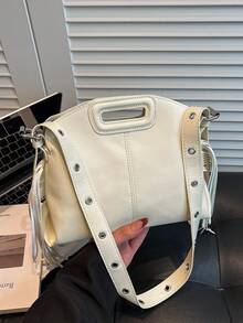 Túi đeo vai/đeo chéo bằng da mềm, có khoen kim loại và tua rua, thiết kế độc đáo, phong cách ngọt ngào và cá tính, đa năng cho sử dụng hàng ngày, đi làm, đi chơi, hẹn hò, sinh viên. - trắng - Xem 3