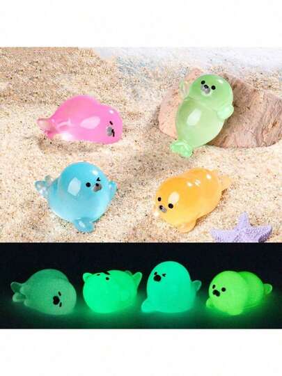 Glow-In-The-Dark Mini Resin Sealed Sculptures, Luminous Mini Resin Seal Figurines,Cute Blue Resin Seal Figurine,Micro Realistic Crystal Dolphin Figurines, No Power Source Needed, Suitable For Garden, Party, Micro Landscape, Aquarium, Unique Decor, DIY Craft And Party Favors - Creative Desktop Home Decor - Random Cute Cartoon Animal Models