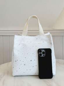 Portable Insulated Lunch Bag, Lunch Box, Bento Bag, Dinner Insulation Bag, Thickened Cute Fruit Lunch Bag For Students, Asymmetrical Star Lunch Bag Lunch Container Large Capacity Travel Essentials - White - View 2