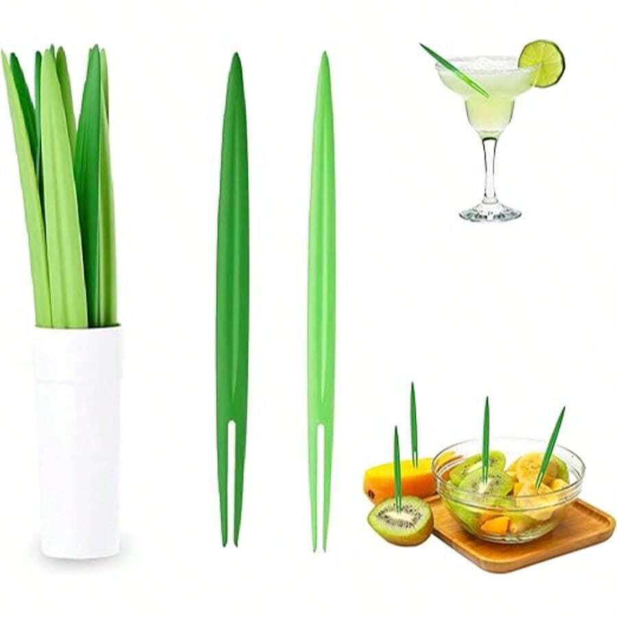 10pcs New Bamboo Leaf & Tree Leaf Shaped Fruit Picks, Kitchen Supplies - Multicolor - View 1