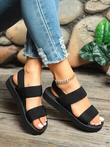 Women's Fashion Rhinestone Embellished Flat Casual Slippers, Suitable For Beach, Travel, Daily Wear, Summer - Black - View 2