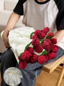1pc Rose Bouquet Blanket, Nap Blanket, Valentine's Day Gift For Girlfriend, 99 Fresh Roses, Soft Knitted Fabric With Lining, Rose Bouquet Design - Multicolor - View 9
