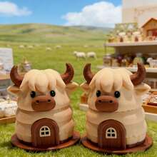 3D Printed Cute Highland Cow + Cow Nest Model Toy, Plastic Figurine Desktop Decor Sculpture, Holiday Gift - Multicolor - View 6