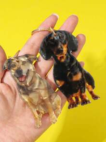 印花腊肠犬醋酸纤维包饰 - 甜美又时髦的钥匙扣，适合爱狗妈妈，Y2K 复古风钱包夹，亮黄色 - 彩色 - 查看 6