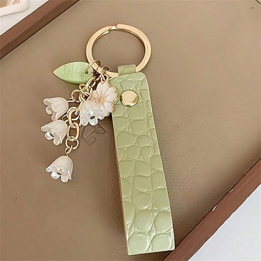 1pc Lily Of The Valley Flower Key Chain Valentine's Day Gift Green Ladies Keychain PU Leather Car Key Chain Accessory Gift Car Accessories Bag Charm School Cute Goth Y2k - màu xanh lá - Xem 1