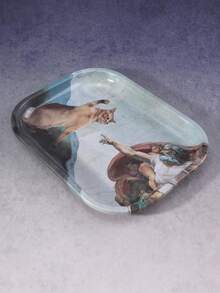 1pc Ancient Greek Orange Cat Pattern Rolling Tray, Excellent Smoking Accessory, Ideal Holiday Gift - Print - View 6