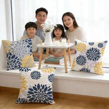 4 件套现代几何抽象大丽花印花抱枕套，海军蓝、黄色、灰色装饰靠垫套（不含枕芯），适用于沙发、露台、阳台、客厅、卧室家居装饰，乔迁礼物 - D - 查看 3